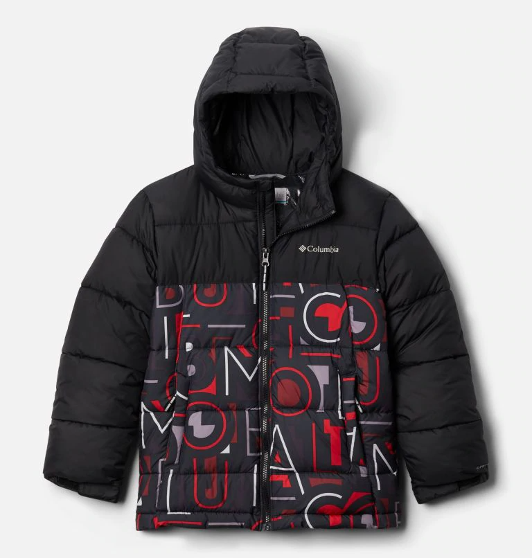 Columbia - 兒童高機能耐寒保暖外套-Black, Red Multi Typo Print 黑紅色