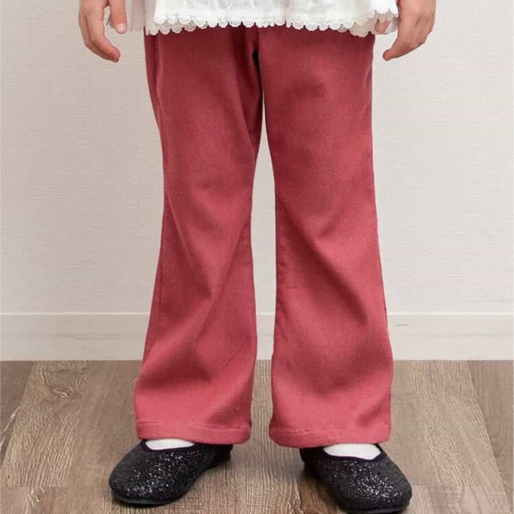 花朵口袋內刷毛美型小喇叭長褲-莓果紅