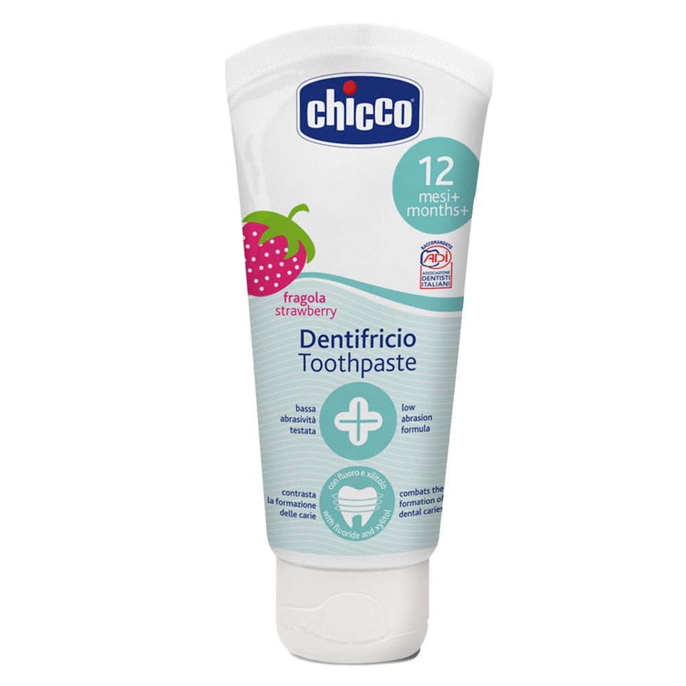 義大利 chicco - 兒童木醣醇含氟牙膏(一歲以上)-水果草莓 (含氟量 1000ppm)-50ml