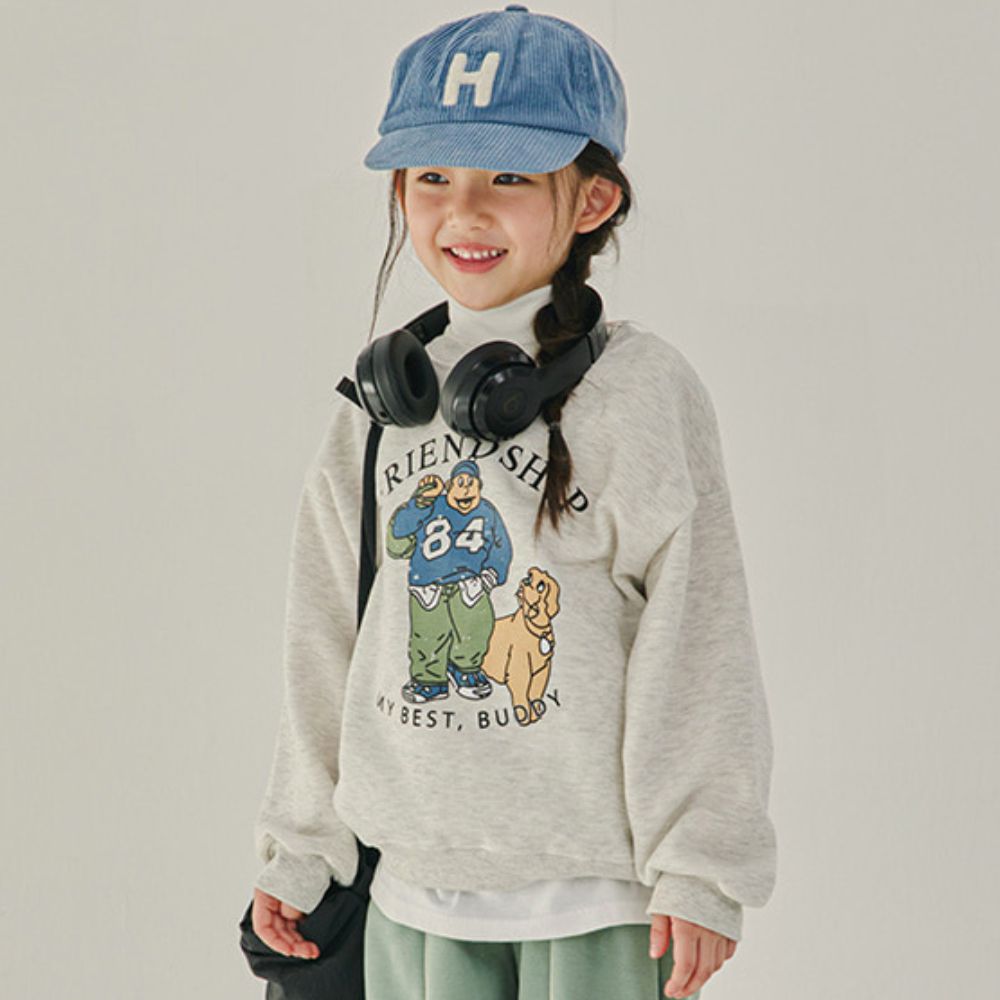 W.S.B. 內磨毛長袖大學T-友情萬歲-燕麥米灰