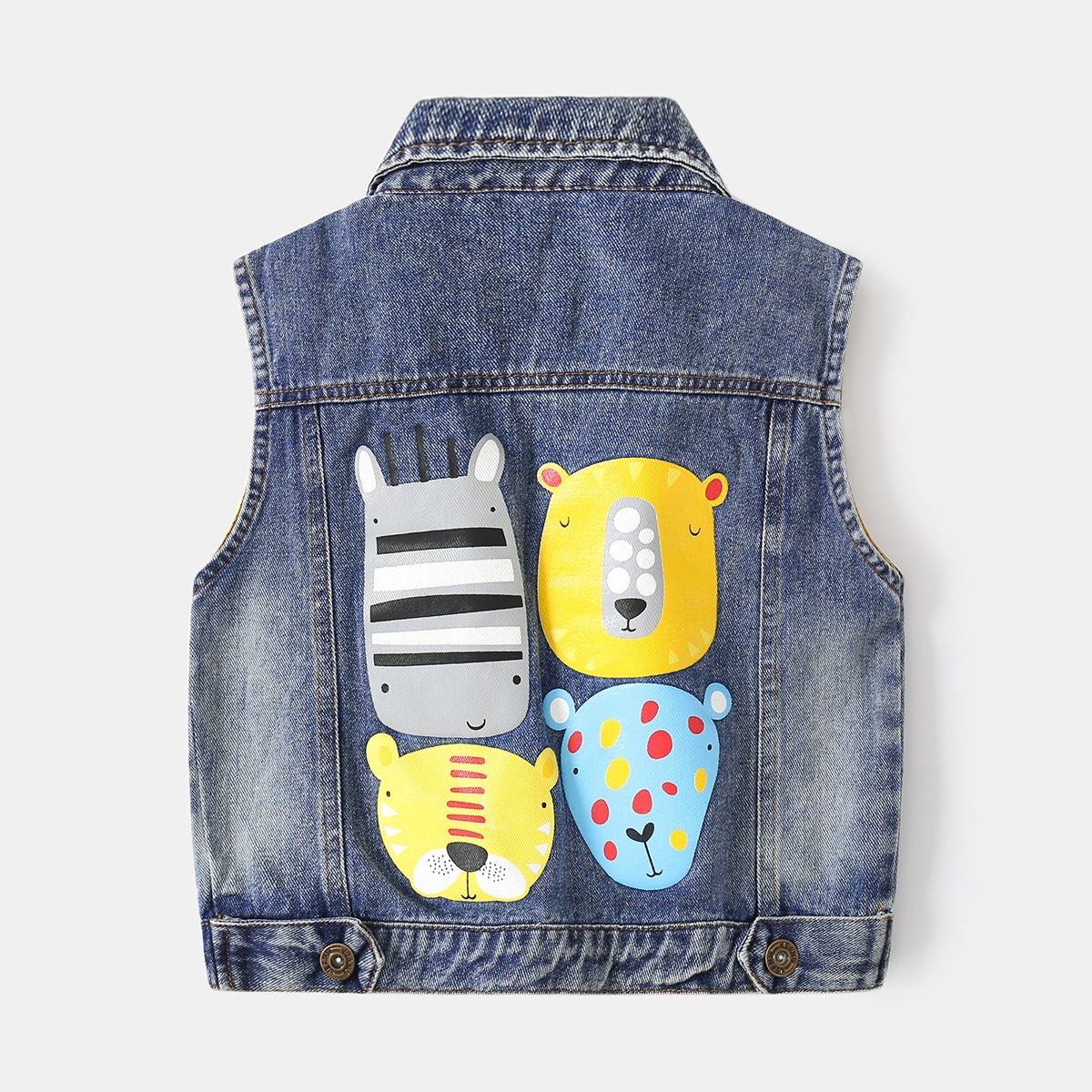 WELLKIDS - 復古簡約牛仔開衫背心-熊熊-牛仔藍