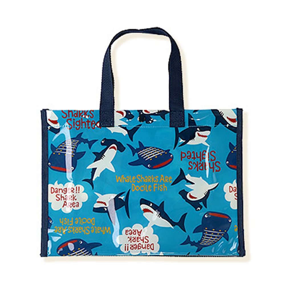 日本 ZOOLAND - 防水PVC手提袋/游泳包-A鯨鯊兄弟-藍 (25x34x11cm)