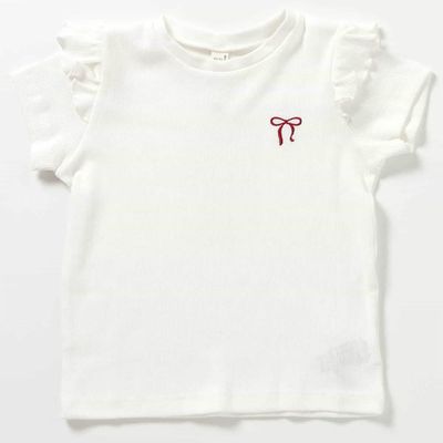 日本 apres les cours - [推薦] 荷葉邊袖羅文短袖上衣-胸前蝴蝶結-白