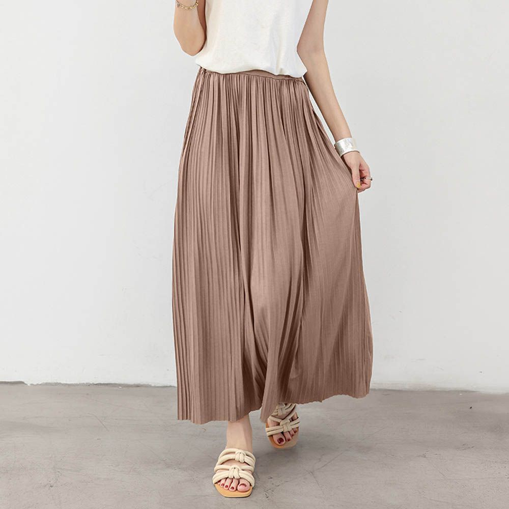 莫代爾舒適修身百摺長裙-卡其色 (F)