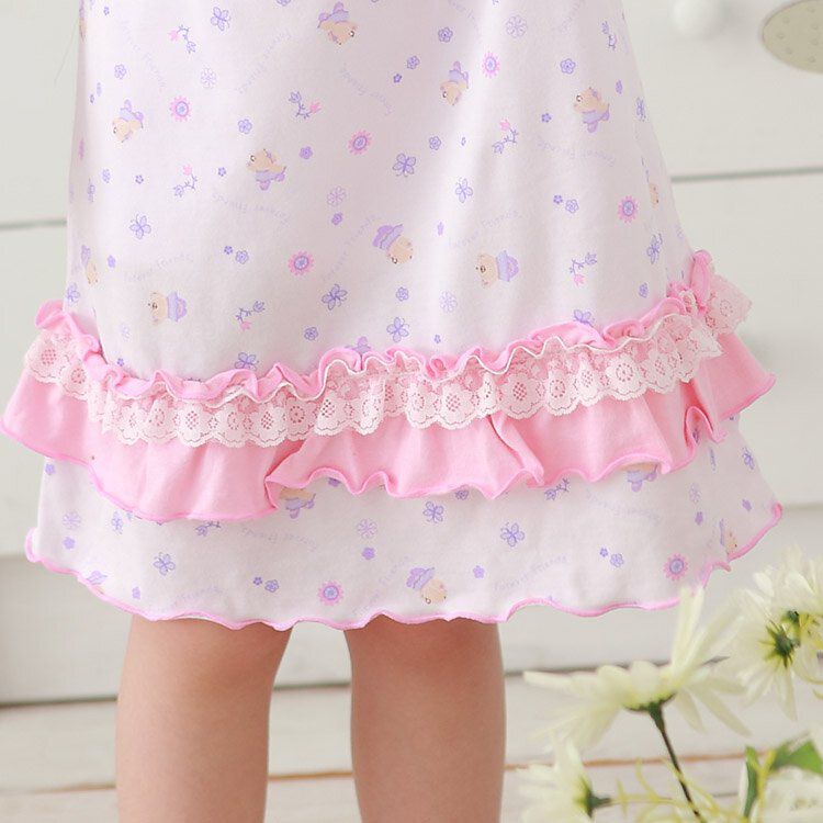 Annypepe - 女童木漿棉熊印花短袖居家睡衣洋裝-紫