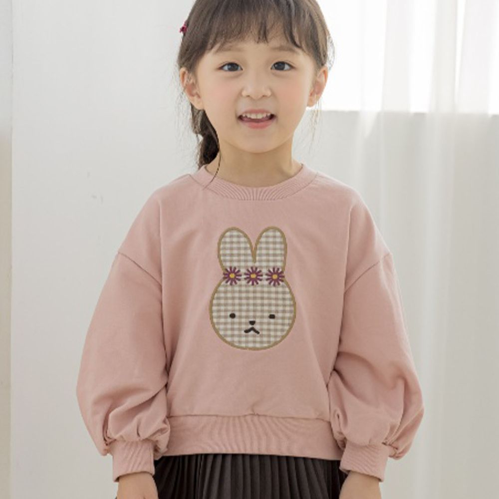韓國 Orange Mom - 格子兔兔泡泡袖T-粉紅