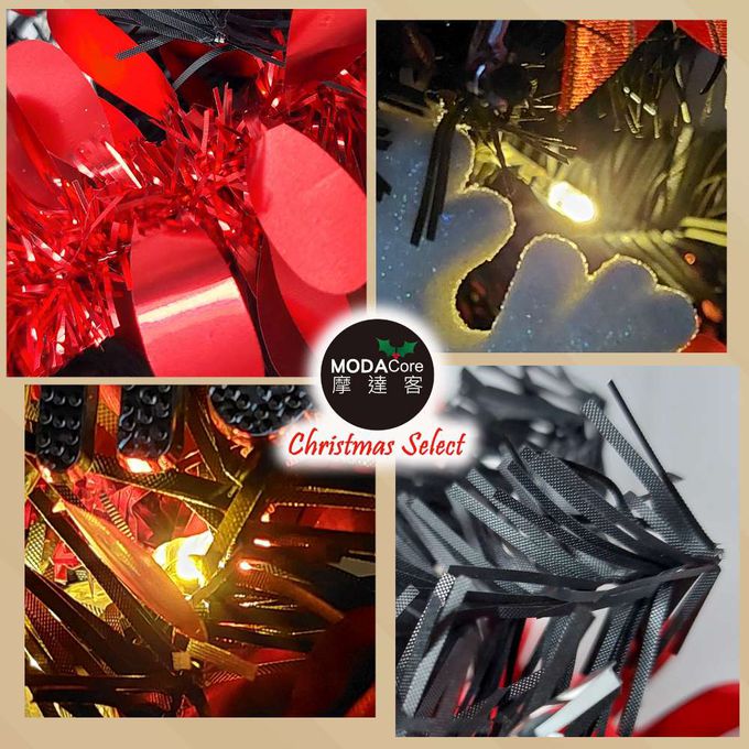 MODACore 摩達客 - 摩達客耶誕-2尺/2呎(60cm)特仕幸福型裝飾黑色聖誕樹 (白雪花球正紅系全套飾品)+20燈LED燈插電式暖白光*1/贈控制器/本島免運費