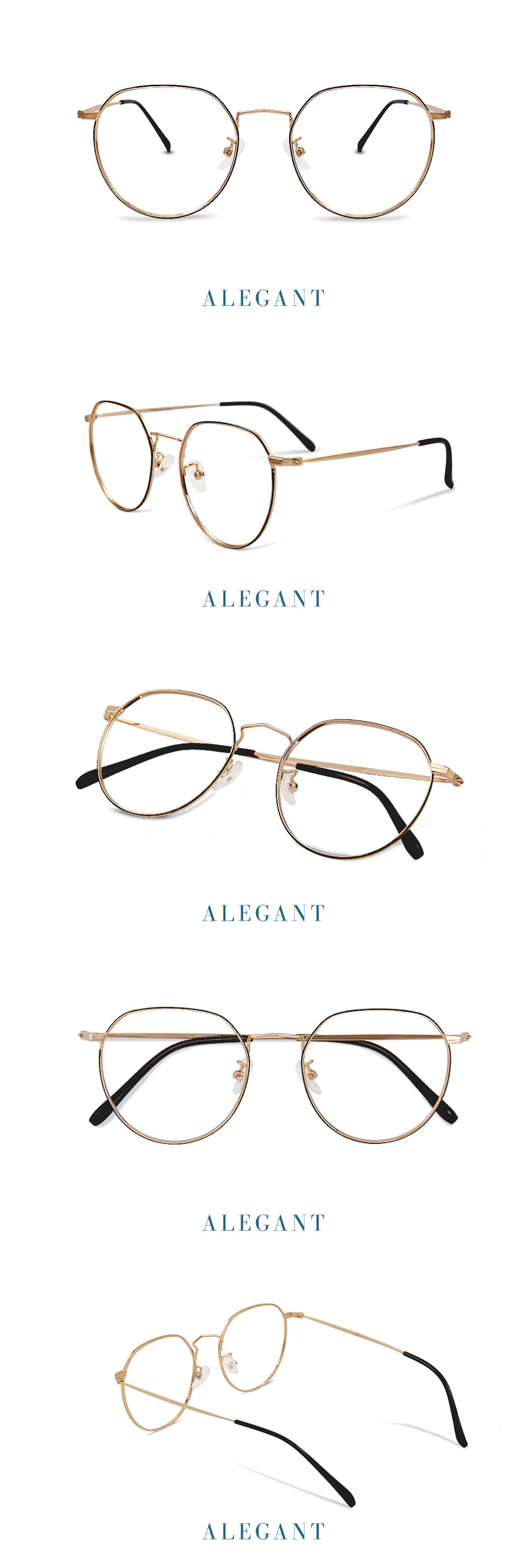 ALEGANT - 扉夜金透黑幾何圓弧設計金屬光學鏡框UV400濾藍光眼鏡
