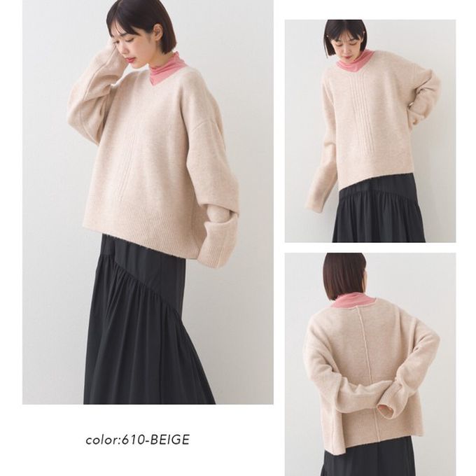 日本 OMNES - V領美型優雅混色感針織毛衣-淺灰