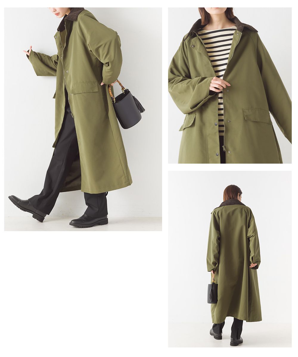 日本 OMNES - 歐風翻領長版風衣外套-軍綠