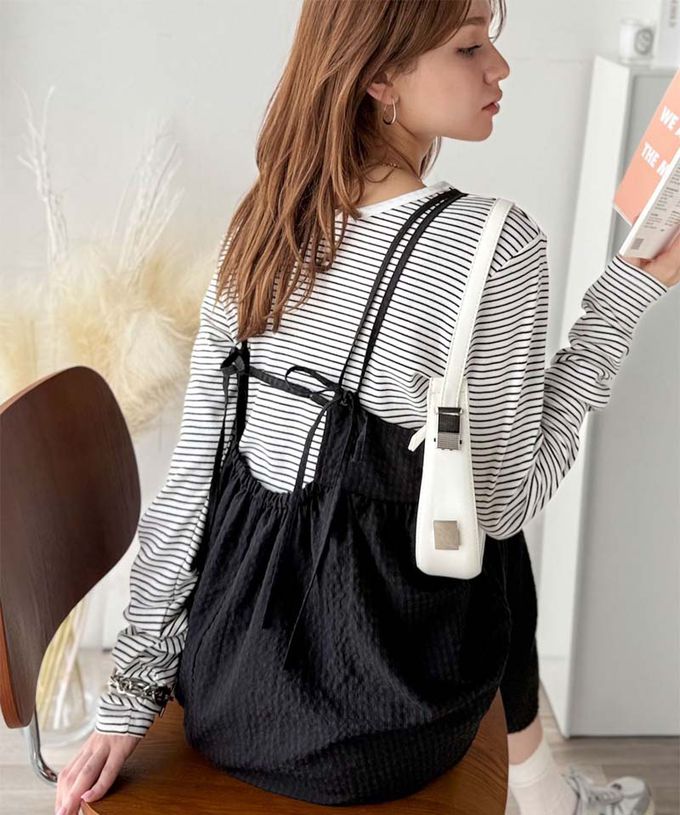 日本 Classical Elf - 成熟可愛感後綁帶吊帶洋裝-紋理-黑