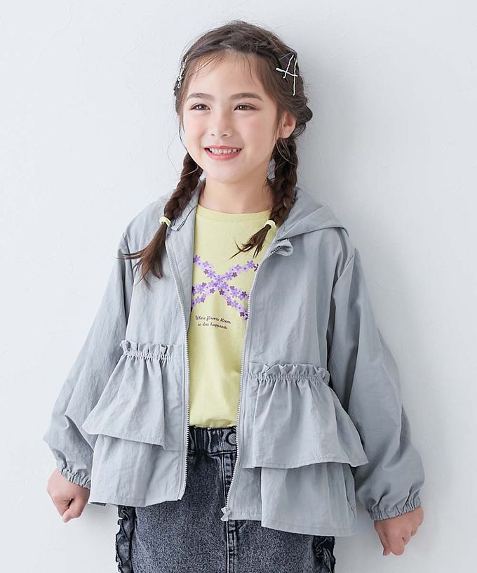 日本 devirock - 防潑水 層次荷葉輕量風衣外套(帽可拆)-杏粉紅