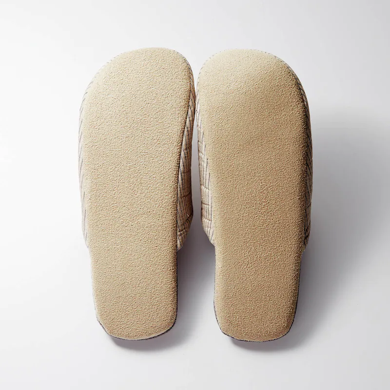 日本千趣會 - 棉麻質感無印風室內拖鞋-直條紋-灰杏