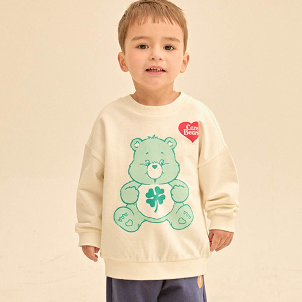 聯名款幸運草綠熊熊長袖大學T-米白