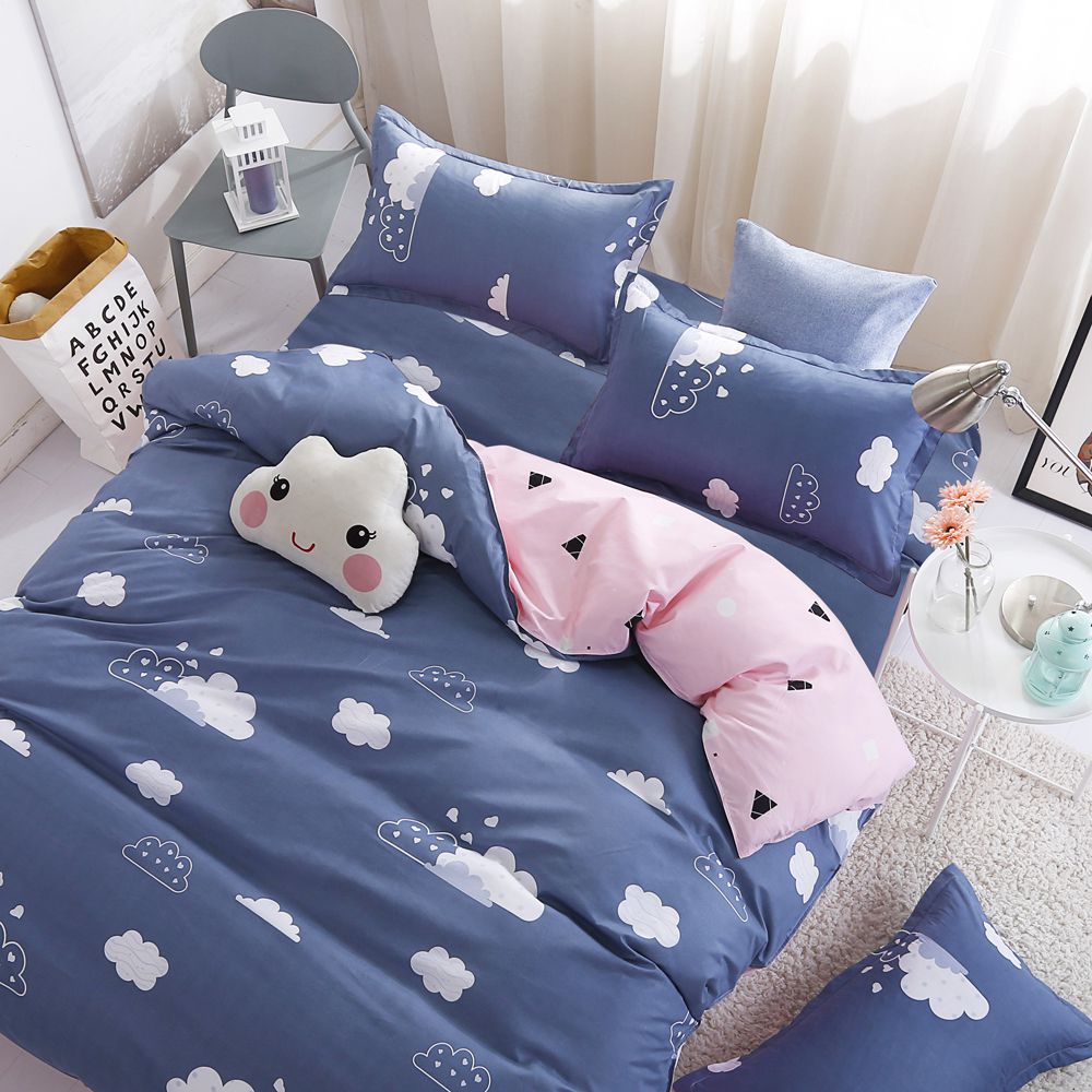 台灣製 人造水洗棉寢具組-雲朵-雙人四件式床包被套組