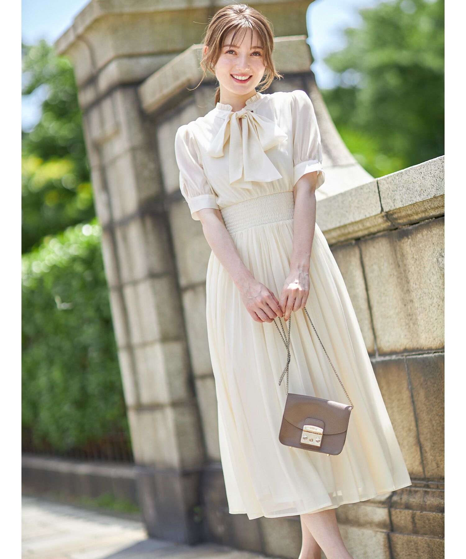 日本 tocco-closet - 2WAY甜美蝴蝶結雪紡洋裝-海軍藍