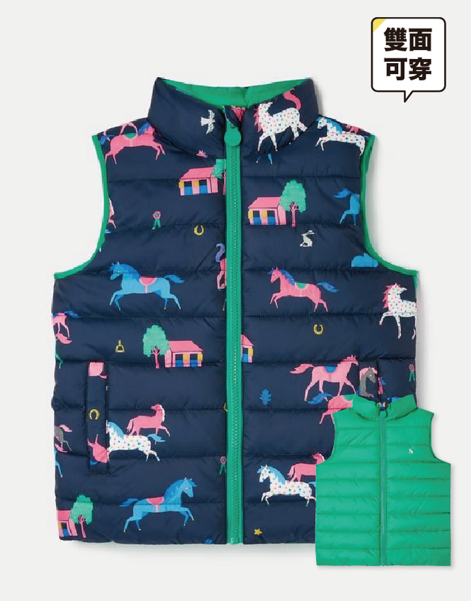 英國 JOULES - GIRLS-草原小馬雙面輕量保暖背心