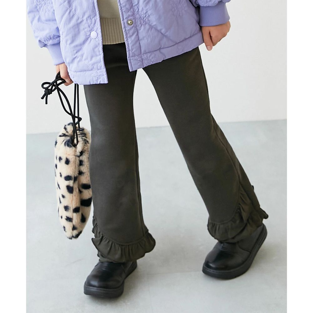 可愛設計荷葉邊裏毛長褲-下擺-炭黑