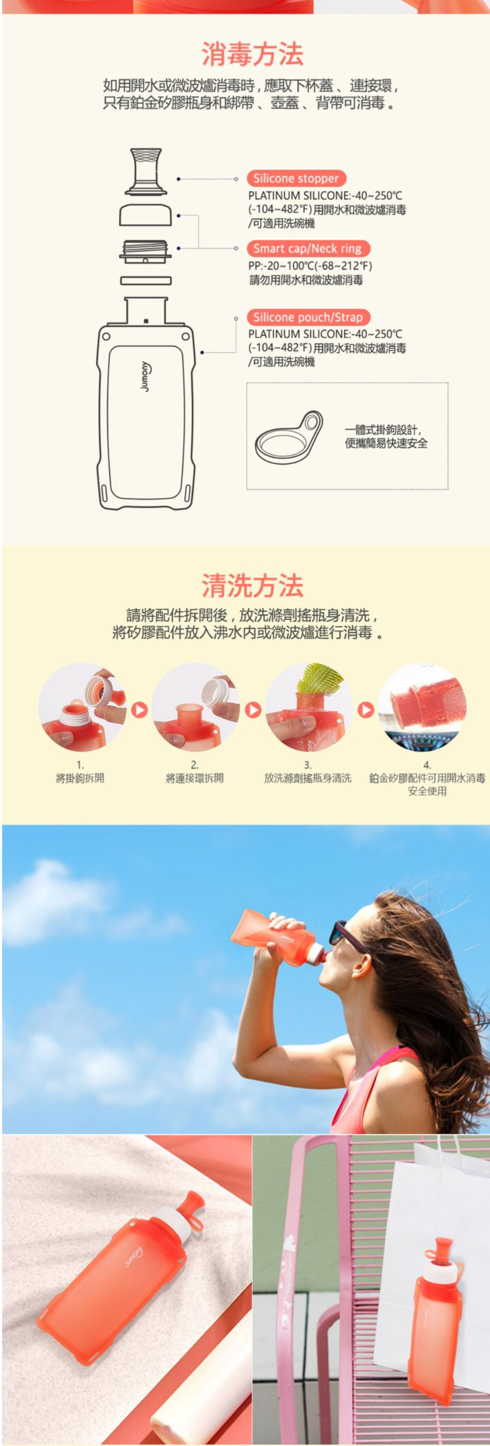 韓國 sillymann - 100%鉑金矽膠口袋水瓶-170ml-橘色