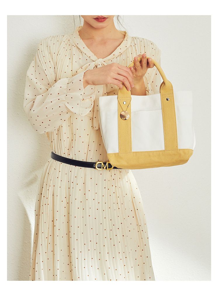 加厚大容量帆布手提包/便當袋-夾層可拆-白+深藍 (20.5x15x21.5cm)