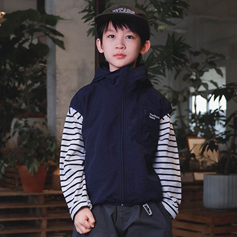 防潑水連帽防風背心-藏青