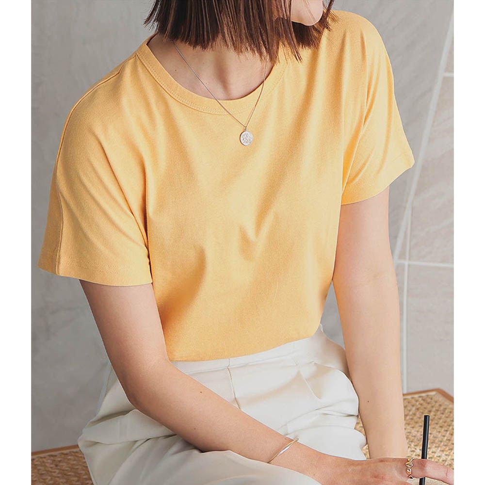 經典定番 純棉圓領短袖上衣-淡橙色