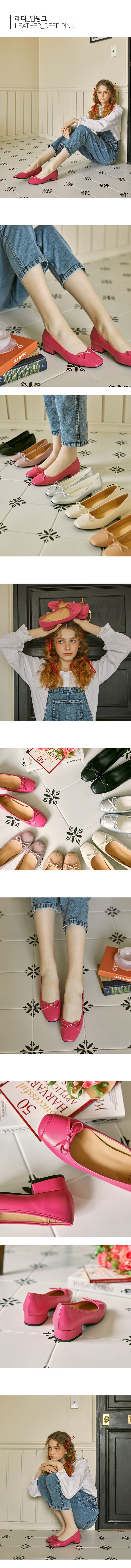 韓國 PINKELEPHANT - 可愛蝴蝶結方頭矮跟鞋(3cm)-深粉