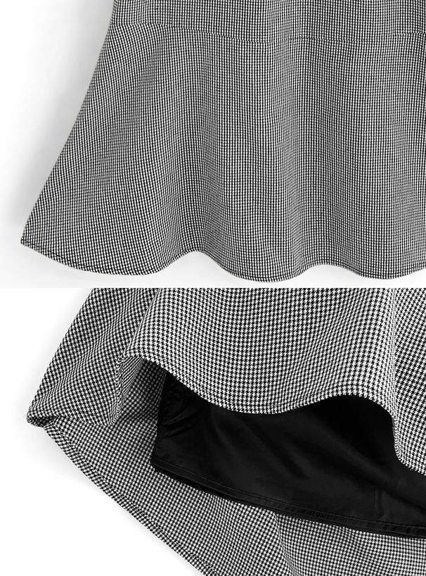 日本 GRL - 聯名款 雪紡荷葉領拼接格紋洋裝-黑
