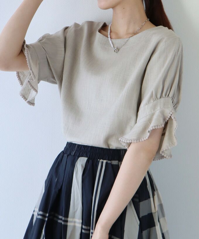 日本 BLUE EAST - 棉麻透氣涼爽短袖上衣-米杏