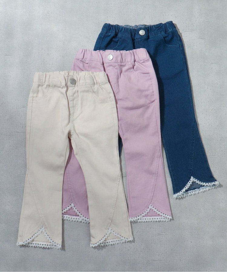 日本 apres les cours - 下擺蕾絲小喇叭美腳長褲-粉紅