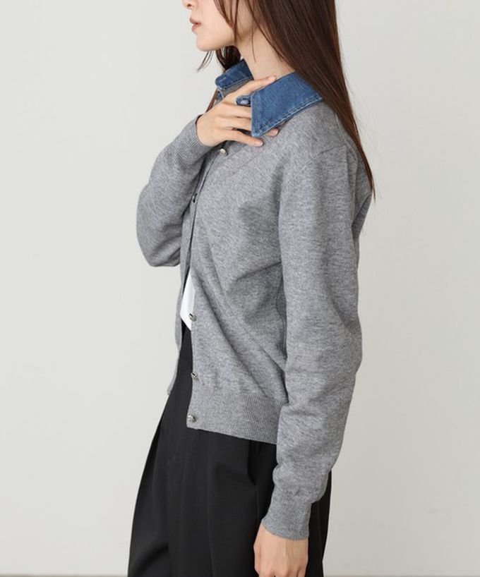 日本 Bab - 牛仔領時尚休閒感針織開襟衫-海軍藍