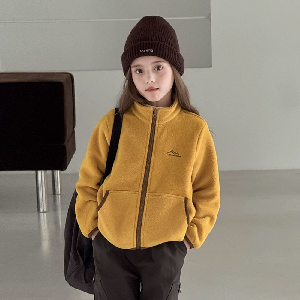 抗靜電撞色拉鍊保暖搖粒絨外套-黃色