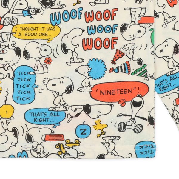 日本西松屋 - 史努比 圓領印花長袖上衣-散步走走-淺粉