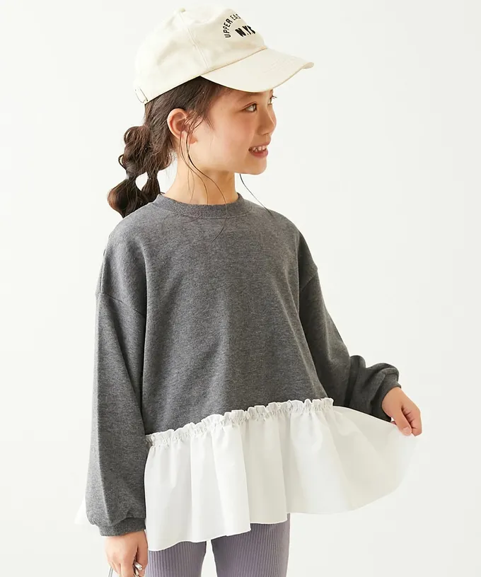 日本 devirock - 層次荷葉邊縮口長袖上衣-灰