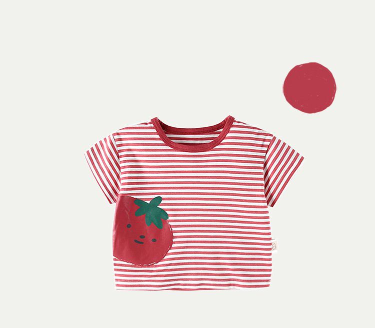 條紋短袖上衣-微笑番茄-紅+白