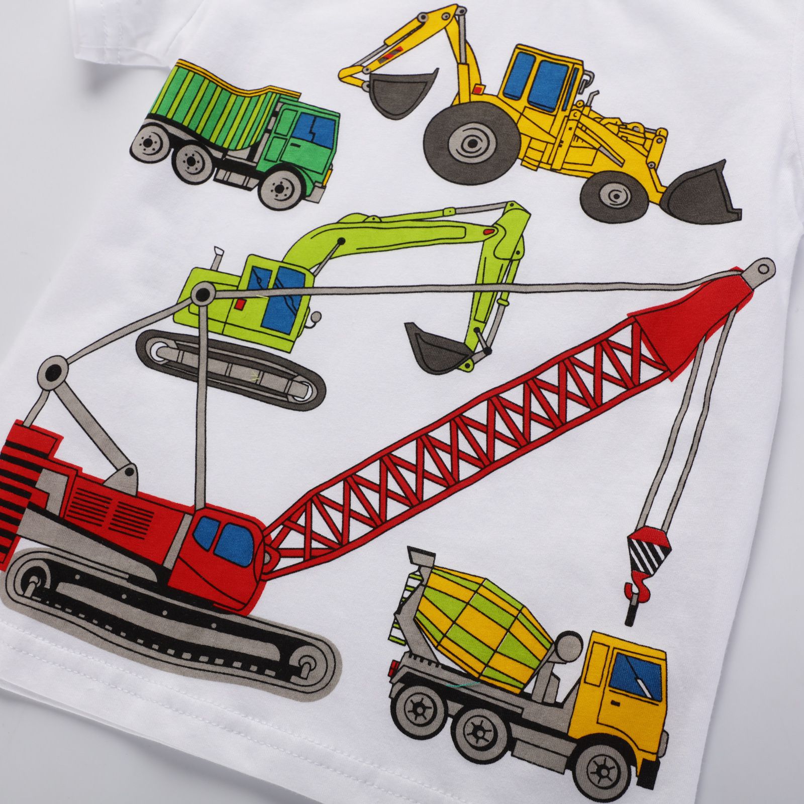 Jumping meters - 棉質圓領短袖上衣-工程車-白色