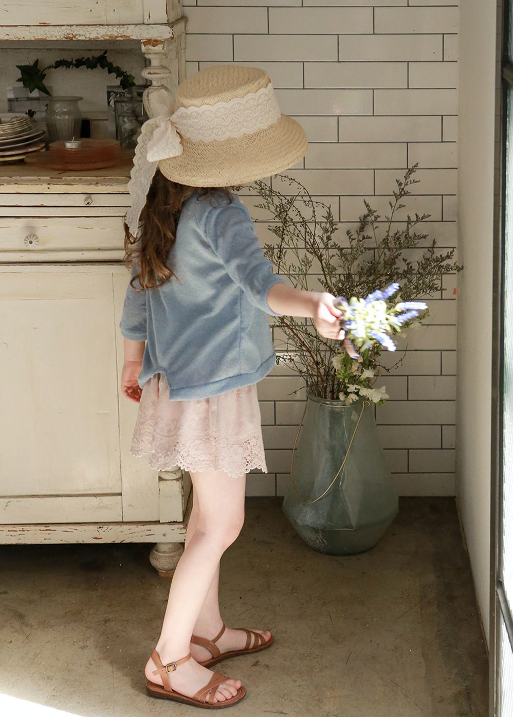 韓國 PuellaFLO - 蕾絲滾邊薄款小外套-藍