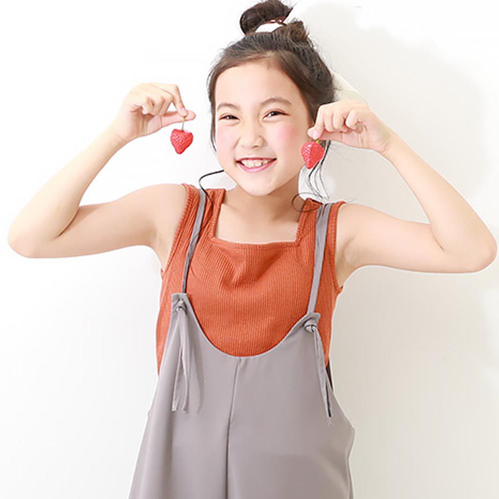 日本 devirock - 羅紋時尚方型領無袖背心-磚紅