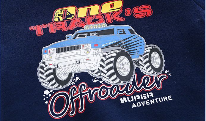 WELLKIDS - 加絨圓領長袖上衣/大學T-MONSTER越野車-黃色