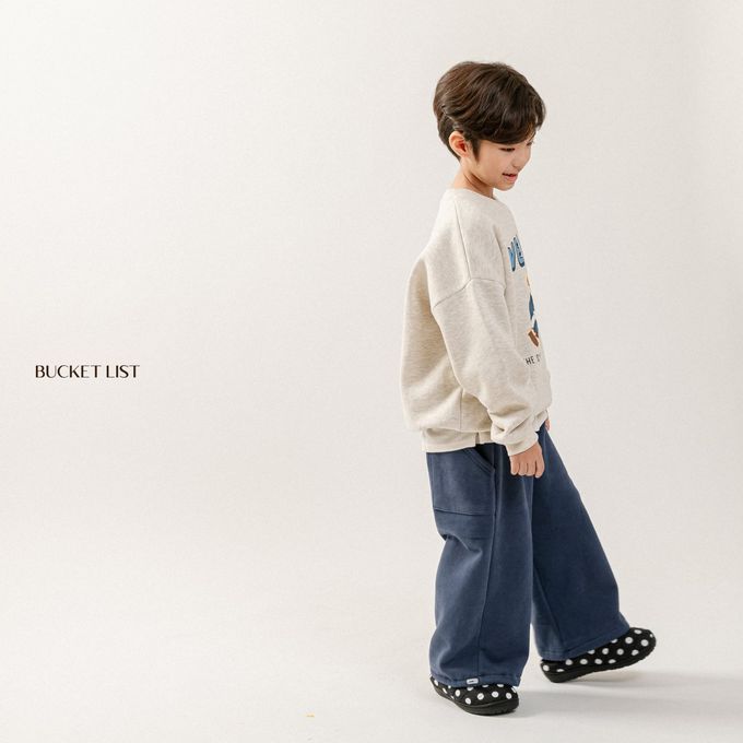 韓國 BUCKET LIST - (內磨毛)泰迪熊熊印長袖大學T-燕麥