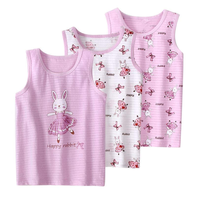 MAMDADKIDS - 竹節棉透氣無袖背心(三件組)-草莓-白+粉紅