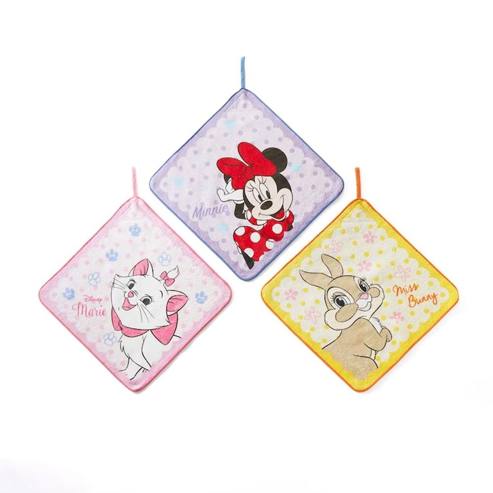 日本千趣會 - 迪士尼 吸水擦手巾/手帕3件組-米妮瑪麗貓邦妮兔 (28x28cm)