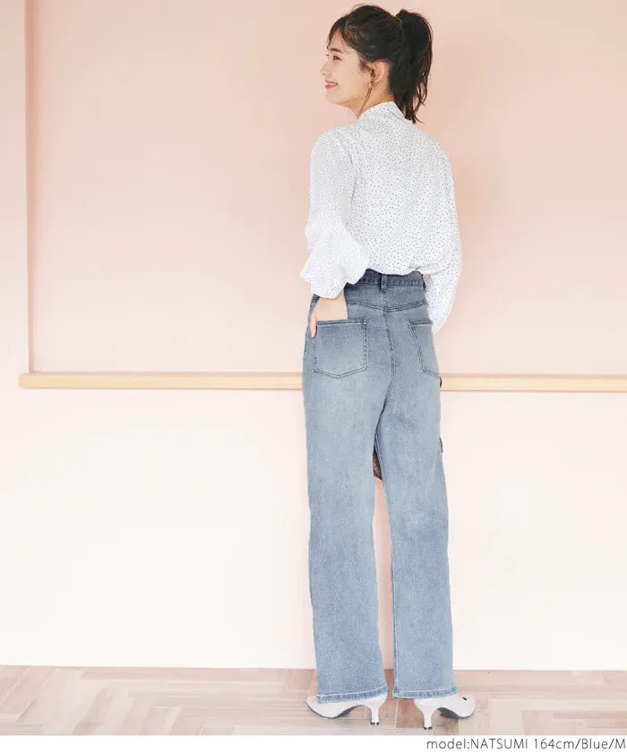 日本 COCA - 彈性修身丹寧牛仔褲-淺藍