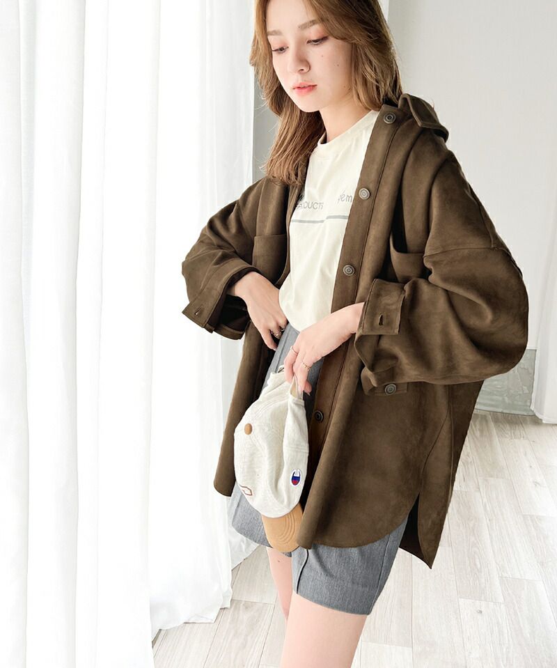 日本 Classical Elf - 時尚麂皮輕量大口袋長袖襯衫-米杏