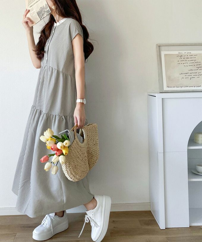 日本 Classical Elf - 襯衫式A字甜美法式袖洋裝-米杏