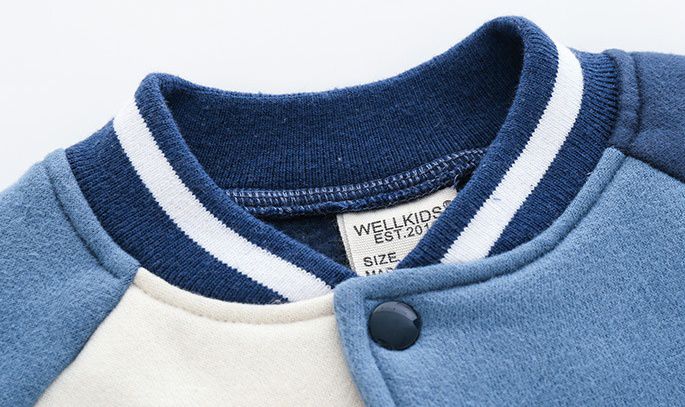 WELLKIDS - 加絨拼色休閒棒球外套-萌萌動物-藍+白