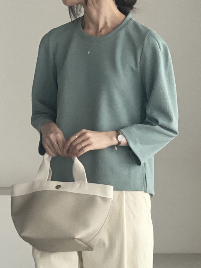 韓國女裝連線 - 設計感抓褶拼接八分袖上衣-藍綠 (FREE)