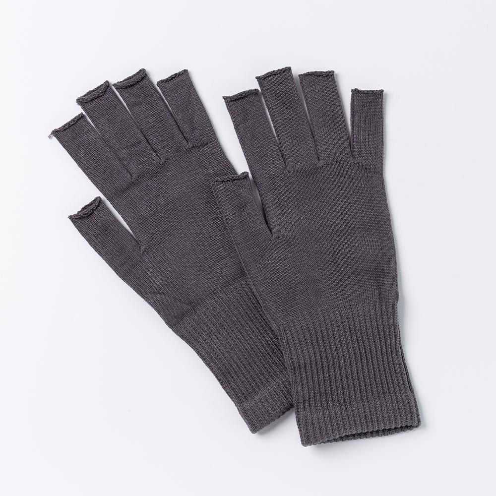 日本 AUBE - 絲綢混保暖半截手套-淺灰