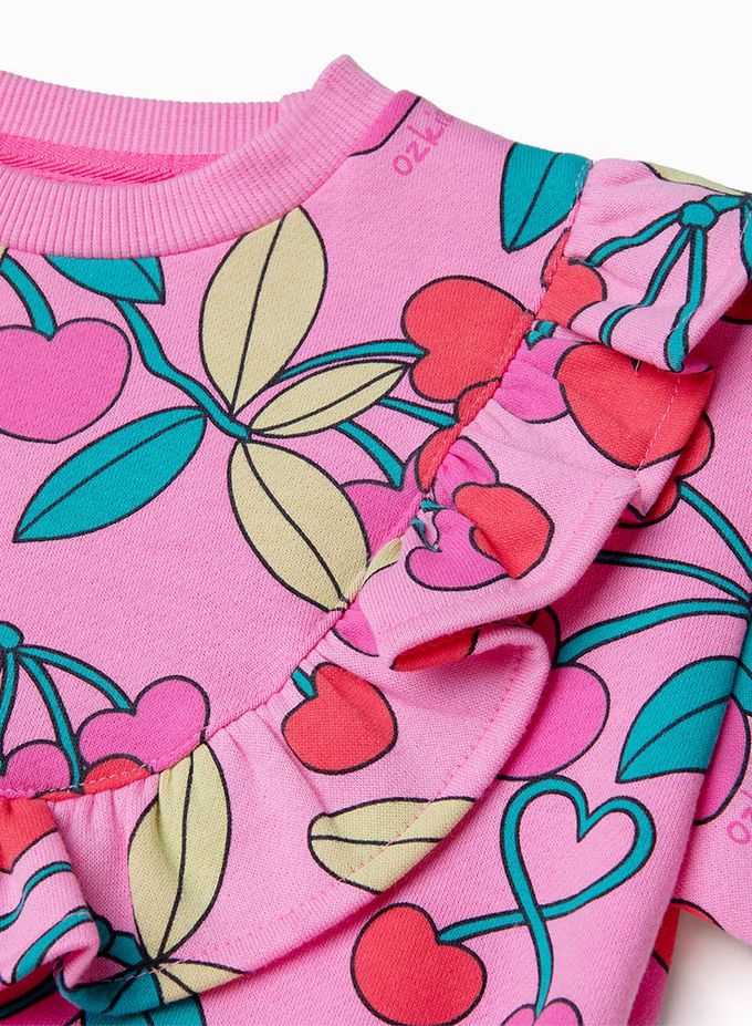 韓國 OZKIZ - 愛心櫻桃內磨毛長袖短裙套裝-桃粉