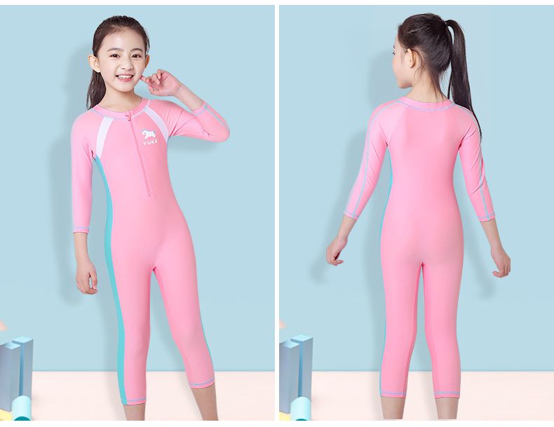 運動風女寶短袖連身泳裝-獨角獸-深藍色